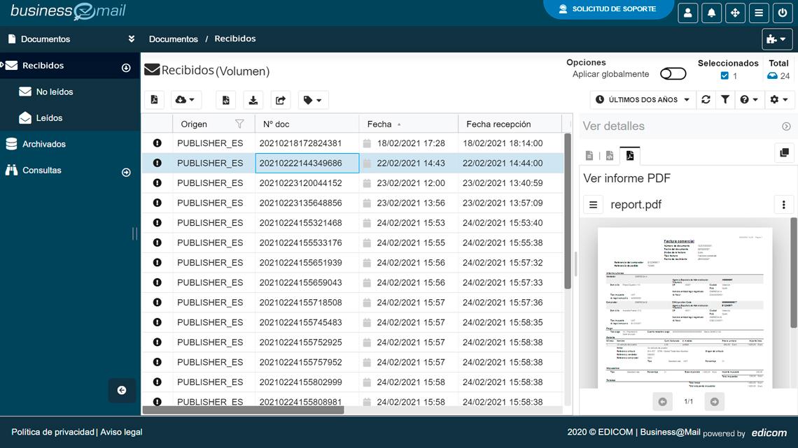 Business@Mail interface